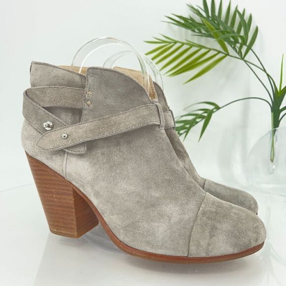 Rag & Bone Harrow Ankle Boots Women's Size 39 9 Grey Suede Leather Strap Heel - Picture 1 of 15